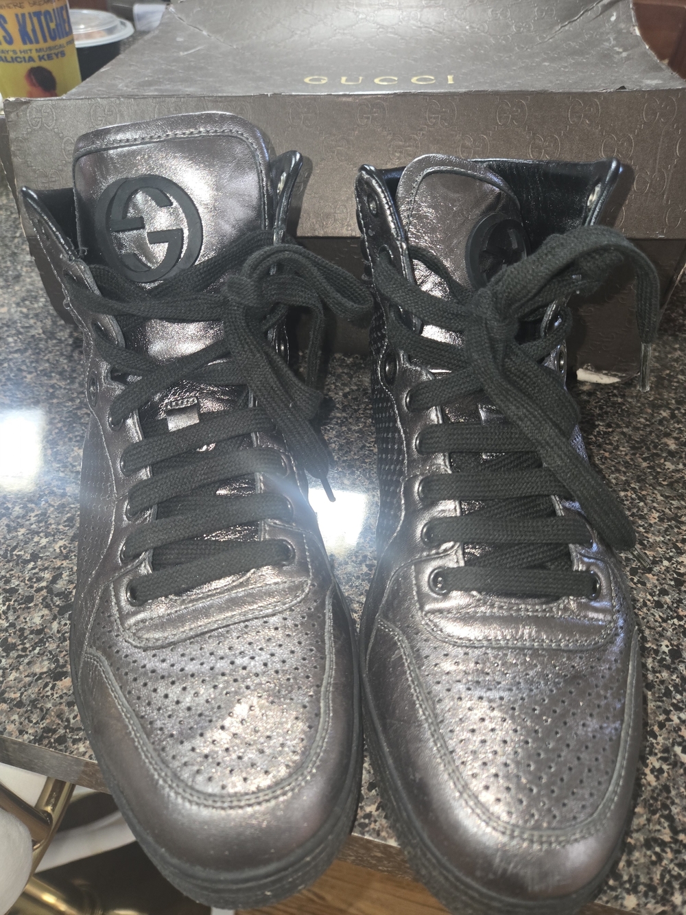 Gucci Metallic Black High-Top Sneakers